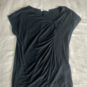Runched Asymetrical Black Short Sleeve Tee DKNYC